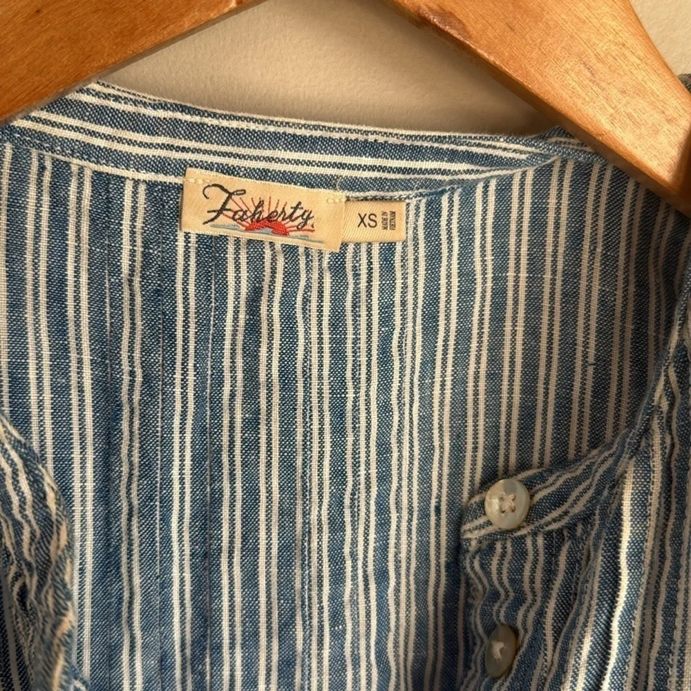 Faherty Gemina Blue Striped Linen Mini Dress XS